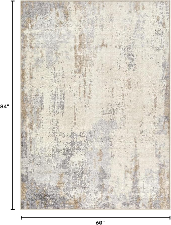 UERMEI 5x7 Area Rug Living Room Rugs - Washable Neutral Modern Abstract Soft Thin Rug Indoor Floor No Slip Rug Carpet for Bedroom Under Dining Table Home Office Decor - Light Brown/Gray