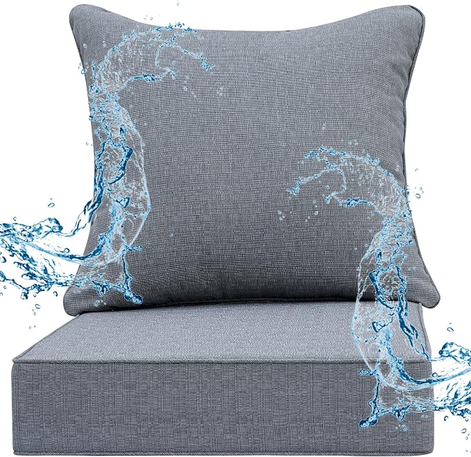 Deep Seat Patio Cushions Set 24 x 22 Inch,Olefin Fabric Outdoor Seat Cushion,Patio Furniture Cushions with Removable Cover,Rain-Proof and Fade Resistant Deep Seat Bottom & Back Cushion,1set
