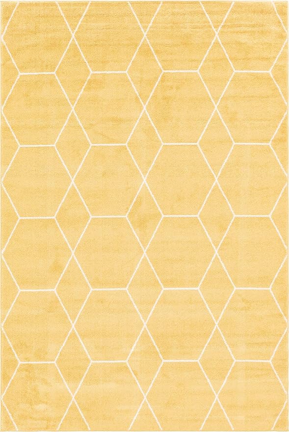 Unique Loom Trellis Frieze Collection Area Rug - Geometric (6' 1" x 9' Rectangle Yellow/Ivory)