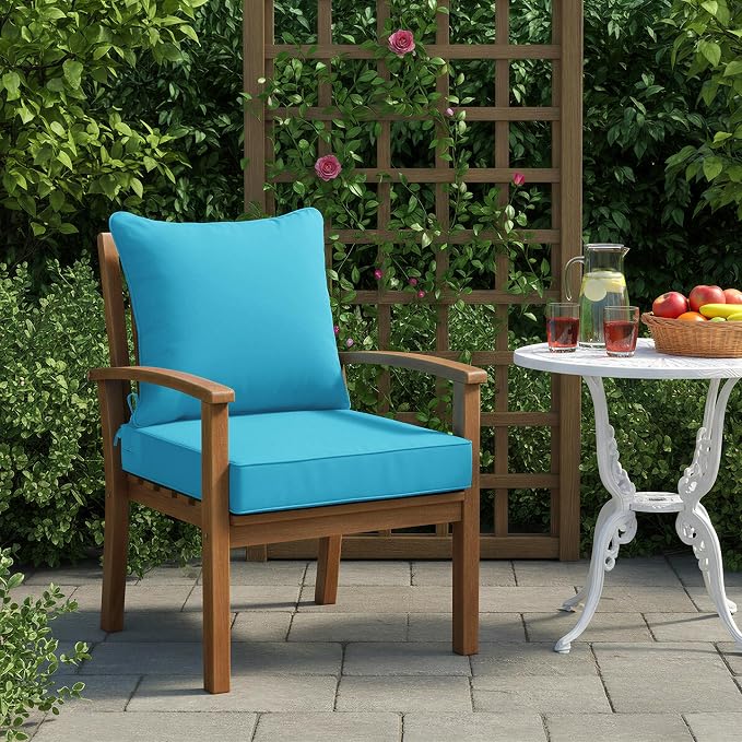Summsun Waterproof Outdoor Cushions for Patio Furniture, Fade Resistant Backrest and Deep Seat Cushion Set with Removable Cover, 24 x 24 Inch, Teal, 1 Set