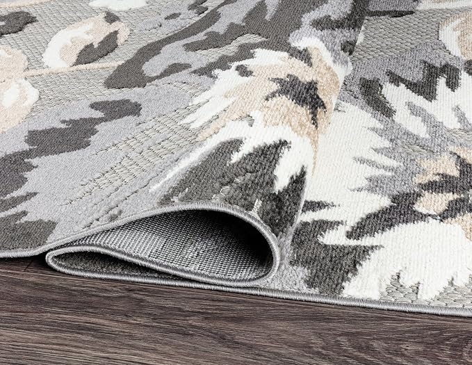 Rugshop Bergamo Contemporary Floral Non-Shedding Easy Cleaning Patio Deck Backyard Indoor/Outdoor Area Rug 7'10" x 10' Gray