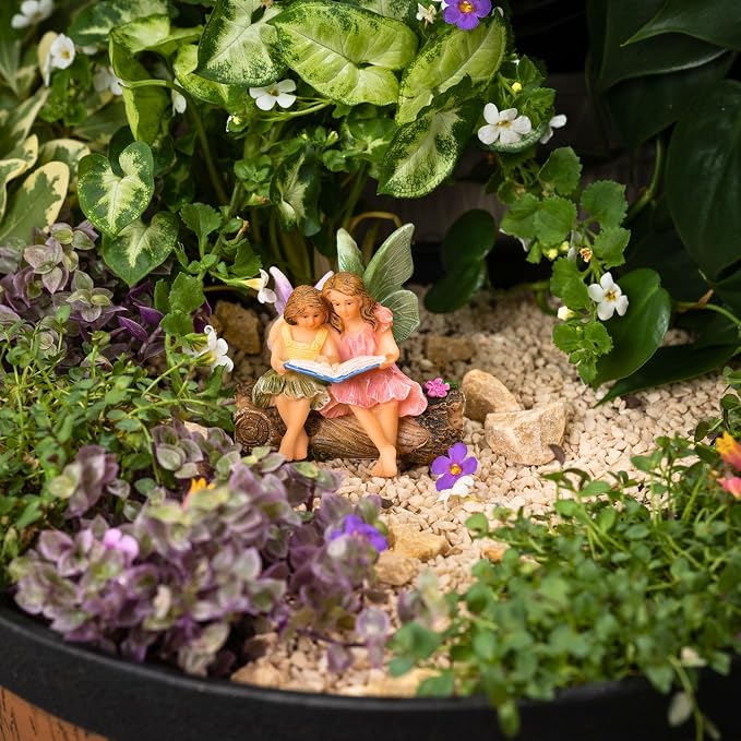 PRETMANNS Fairies for Fairy Garden Accessories Outdoor Indoor Miniature Garden Figurines Hand-Painted Resin Fairy Figures Set 2 Sitting Sisters Fairy Buddies | Hand-Painted Resin Ornament Figurines, Outdoor or Indoor Miniature Garden, Adorable Design