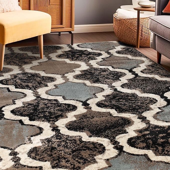 Superior Modern Indoor Area Rug, Non Slip Rug, 7'x9', A Chocolate | Geometric Design Floor Décor, Easy Care High Traffic Areas Living Dining Room, Bedroom, Office, Entryway, Viking Collection