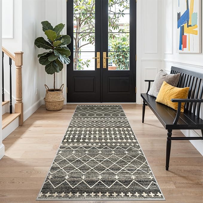 Miukiki 3x8 Washable Runner Rug Hallway Soft Non Slip Indoor Rug Black | Low Pile Kitchen Runner Rug for Entryway Kitchen Hallway Bedroom, Stain Resistant Carpet with Foldable for Easy Care