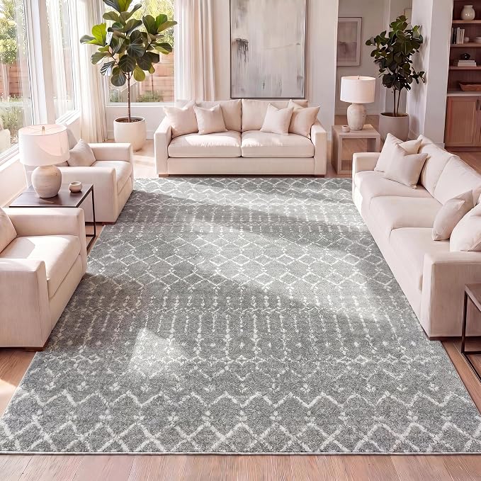 JONATHAN Y Boho Vintage Diamond Gray/Ivory Indoor Area Rug 10X14 ft, Moroccan Hype for Living Room, Bedroom, Kitchen, Office, Easy-Cleaning, High Traffic, Pet-Friendly, Non-Shedding (MOH101C-14)