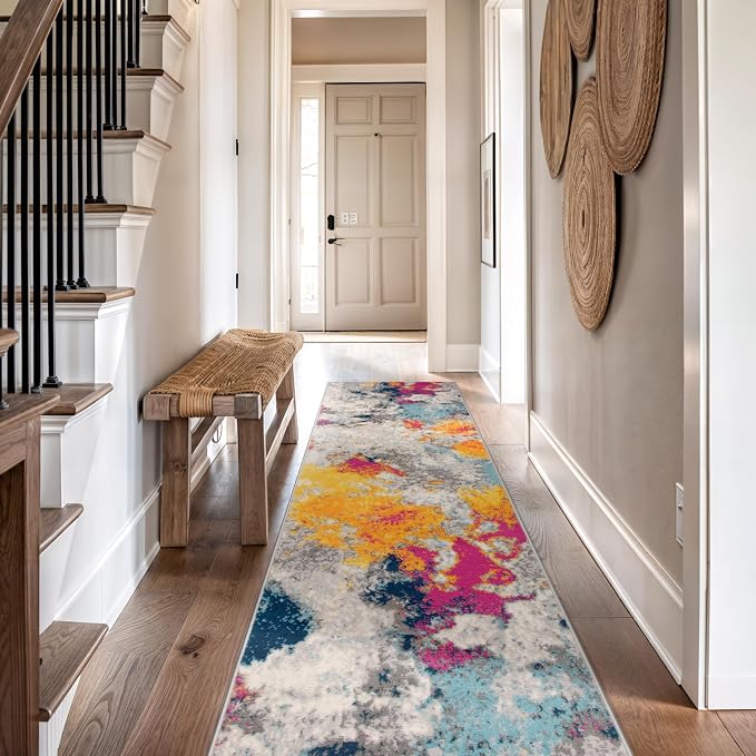 Rugshop Modern Abstract Living Room Bedroom Runner Rug Multi 2'7" x 10' | Rectangular, Size 2'7" x 10', Dining Room, Home Office, Kitchen, Entryway, Hallway, Nursery, Kids Room, Guest Room