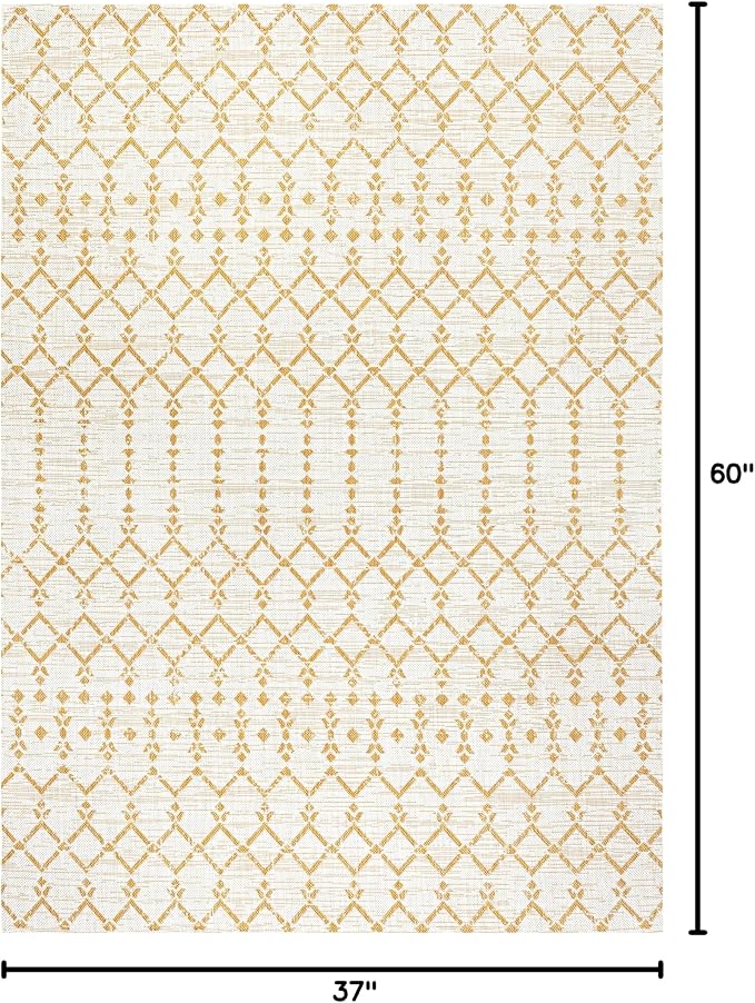 JONATHAN Y Moroccan Geometric Indoor Outdoor Area Rug 3X5 Cream/Yellow, Ourika Textured Weave for Backyard, Patio, Porch, Easy-Cleaning, High Traffic, Pet-Friendly, Non-Shedding (SMB108J-3)