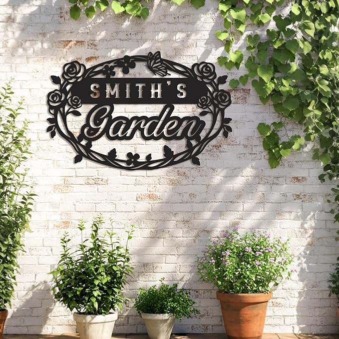Custom Metal Garden Name Sign – Personalized Outdoor Wall Art, Family Last Name Yard Sign, Vegetable Garden Decor & Housewarming Gift