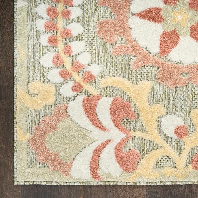 Nourison Home Aloha Sage Rose 3'6" x 5'6" Area Rug - Easy Clean, Non Shedding, Bed Room, Living Room, Dining Room, Kitchen (4' x 6')