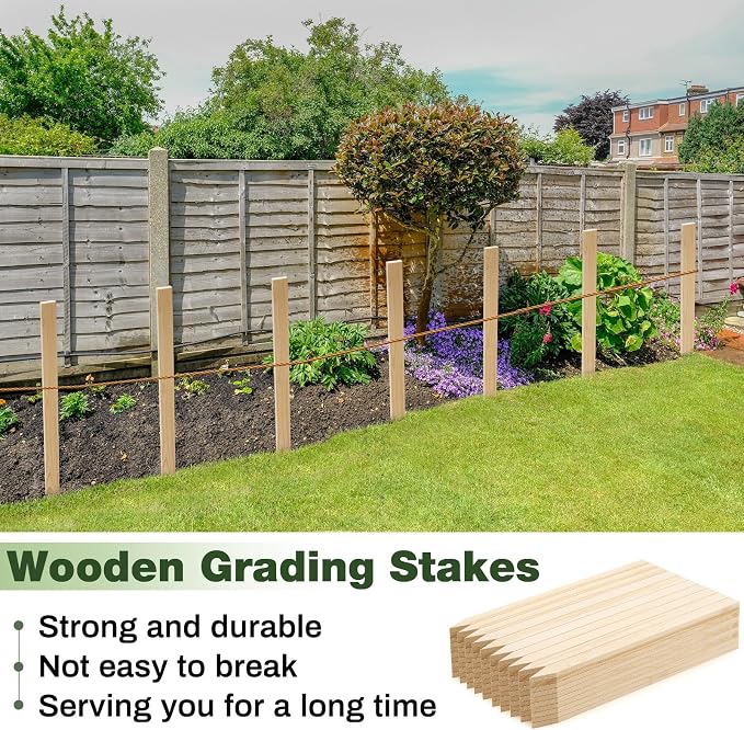 Colingmill 20 Pieces Wooden Garden Stakes 24 Inch Grade and Survey Stakes Wooden Garden and Sign Posts for Plant Support Silt Fence Yard Farm Survey Boundaries Baselines