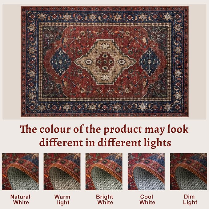 Tangsoo Red 2.6x10 Washable Hallway Runner Rug, Boho Non Slip Runner Rug | Oriental Soft Low Pile Long Rug 10ft Runner,Vintage Carpet Runners for Hallway Kitchen Bedroom Entryway Living Room Red Beige