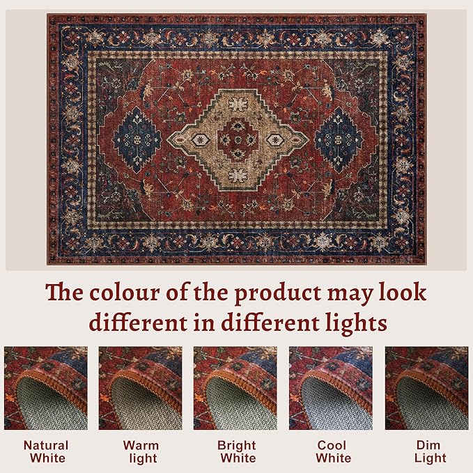 Tangsoo Red 2x6 Washable Runner Rug for Hallways, Vintage Non Slip Runner | Oriental Soft Low Pile Long Rug Runner, Boho Carpet Runners for Kitchen Bedroom Entryway Bathroom Living Room Red Beige