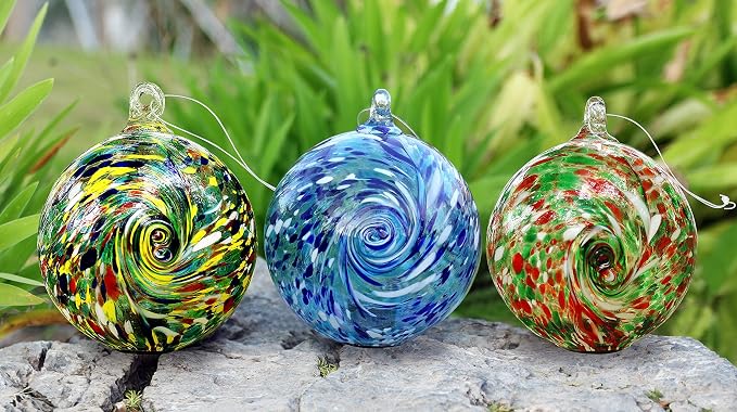 6-Inch Solar Powered Hanging Galaxy Glass Gazing Ball Outdoor Garden Decoration (Aqua-Blue)