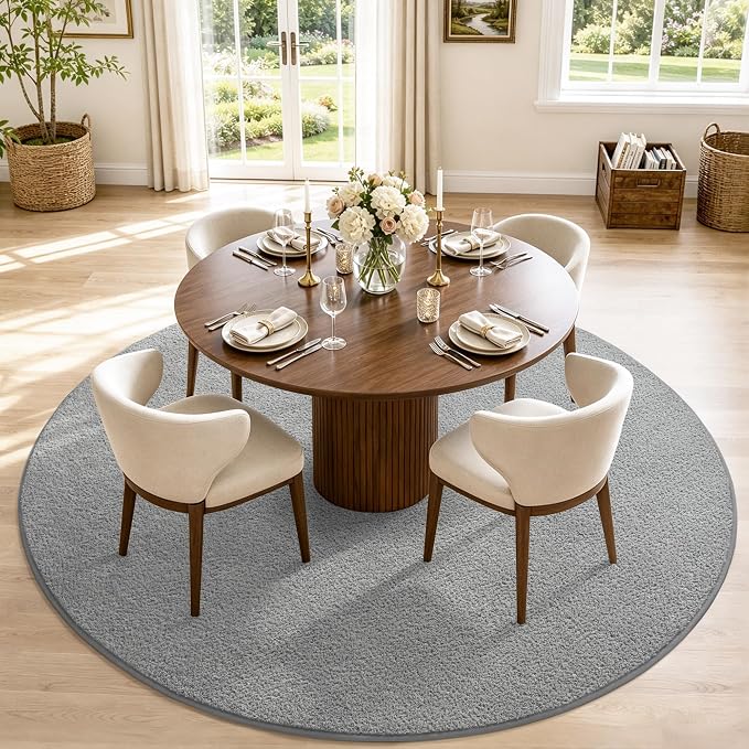 Keeko Round Area Rug 4ft for Living Room Bedroom,Soft Washable Circle Rug | Modern Indoor Memory Foam Rugs Low Pile Non Slip Carpet for Kids Dorm Room Entryway Kitchen Home Decor Grey