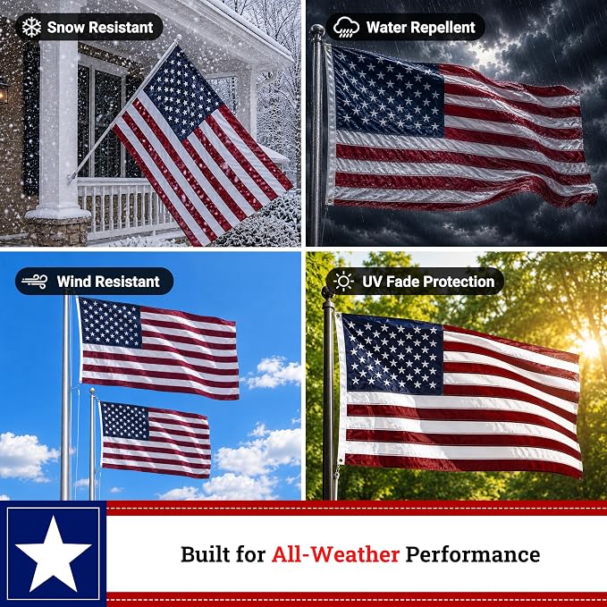 American Flag 3x5 FT for Outside, Heavy Duty 210D Polyester USA Flag with Embroidered Stars, Sewn Stripes & Brass Grommets for All Weather High Wind Resistant Flags for House, Yard, Garden
