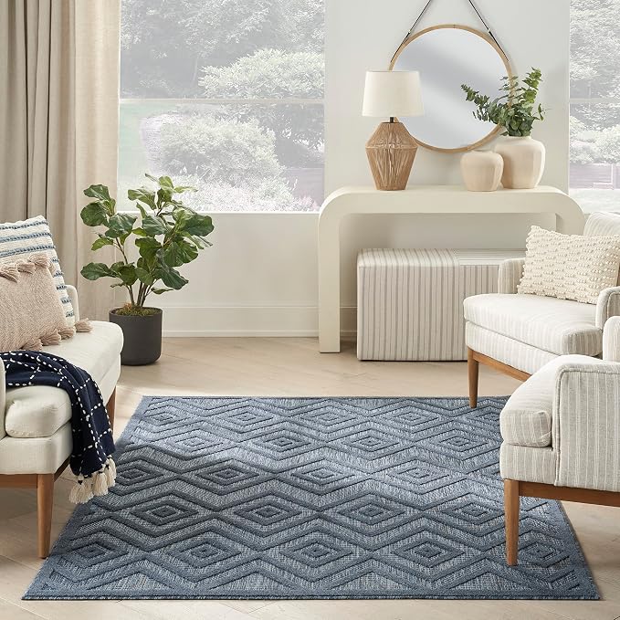 Nourison Home Versatile Navy Blue 4' x 6' Area Rug - Easy Clean, Non Shedding, Bed Room, Living Room, Dining Room, Kitchen (4' x 6')