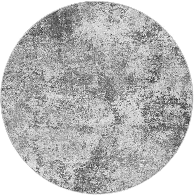 Nakagishi 8X8 Abstract Washable Area Rugs for Living Room-Grey | Modern Non-Slip Silicone Backing Low Pile Soft Carpet for Bedroom Dining Decor Ideal for Families with Kids and Pets