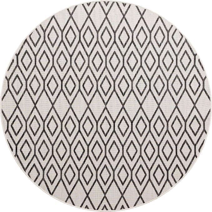 Jill Zarin Outdoor Collection Area Rug - Turks and Caicos (6' 7" Round Ivory/Black)