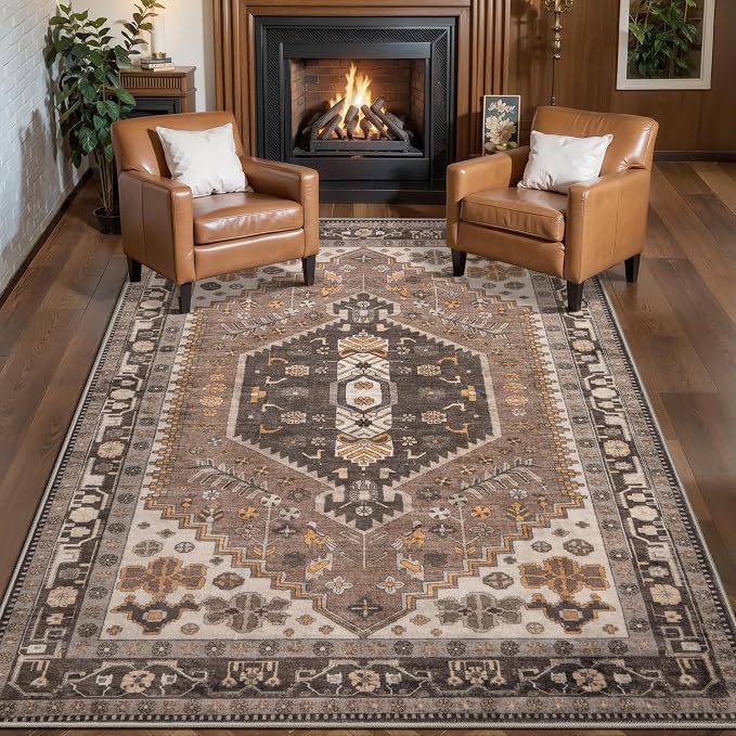 Ciicool Washable 3x5 Area Rug,Boho Non-Slip Indoor Mat for Entryway Kitchen | Oriental Hazel Soft Vintage Boho Indoor Entry Carpet for Bedroom Bedside Living Room Laundry Dining Room