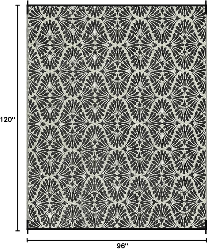 Lahome Outdoor Patio Rugs 8x10 Waterproof, Boho Outdoor Plastic Straw Rug for Porch, Stain Resistant Mats for Backyard Garden Deck Camping Outside, Black White,8'x10'