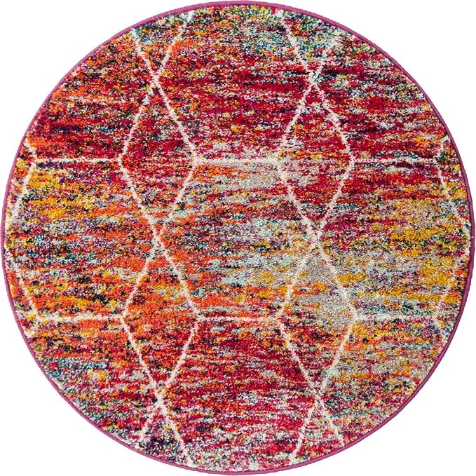 Unique Loom Trellis Frieze Collection Area Rug - Geometric (3' Round, Multi/ Black)