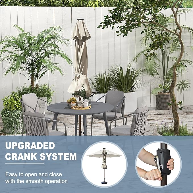 EliteShade USA 10-Year-Non-Fading 10ft Market Patio Umbrella, Commercial Grade Table Sun Umbrella with 80 Solar LED Lights, Crank Open, Windproof & UPF 50+ UV Protection for Garden, Deck, Pool, Backyard, Antique Beige