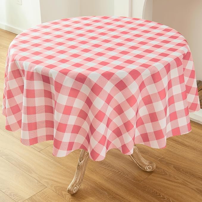 Waterproof Plaid Tablecloth Fabric - Round 90 Inch Classic Gingham Checker Table Cloth for Indoor/Outdoor Use - Buffalo Table Cover for Picnics, BBQs, and Parties