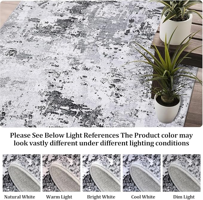 ROYHOME Modern Abstract 2x8 Runner Rug Non Slip,Grey | Non Shedding Low Pile Stain Resistant Rug for Bedroom Living Room