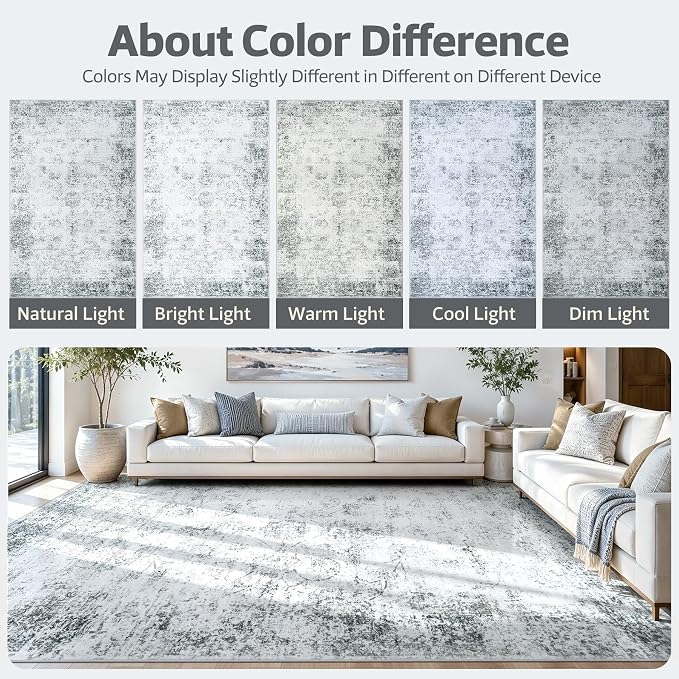 9x12 Washable Area Rug Modern Abstract for Living Room Bedroom Gray | Soft Indoor Carpet,Anti-skid Backing,Water Repellent,Non-shedding, Suitable for bedroom dining farmhouse nursery home office