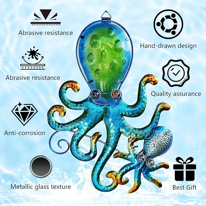 JOYBEE HOME&GARDEN Octopus Wall art Decor-Outdoor Indoor Coastal Hanging Art-Ocean Theme Decor for Patio Backyard Yard Fence pool Bathroom Living room-Costal Decorations(BLUE)