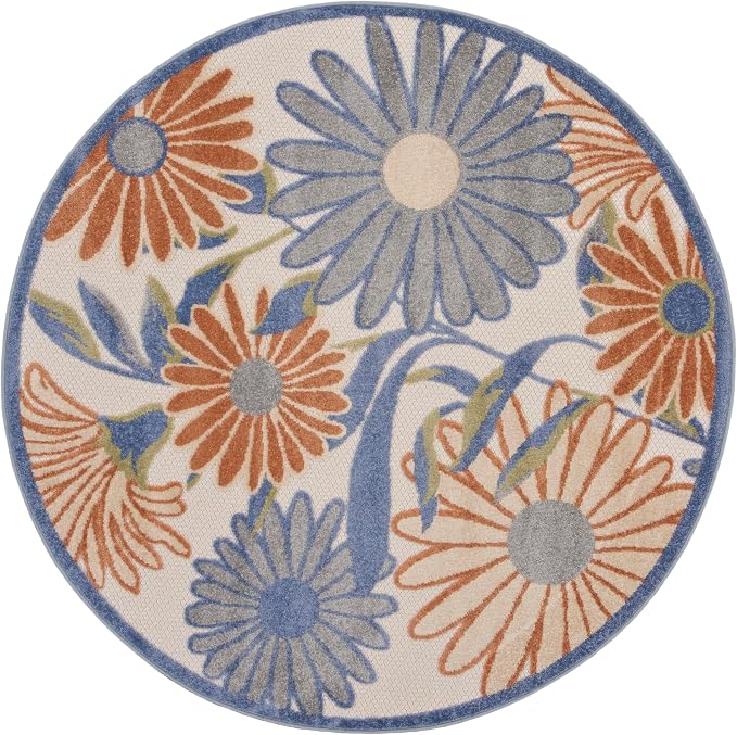 Nourison Home Aloha Beige Multicolor 5'3" x Round Area Rug - Easy Clean, Non Shedding, Bed Room, Living Room, Dining Room, Kitchen (5' x Round)