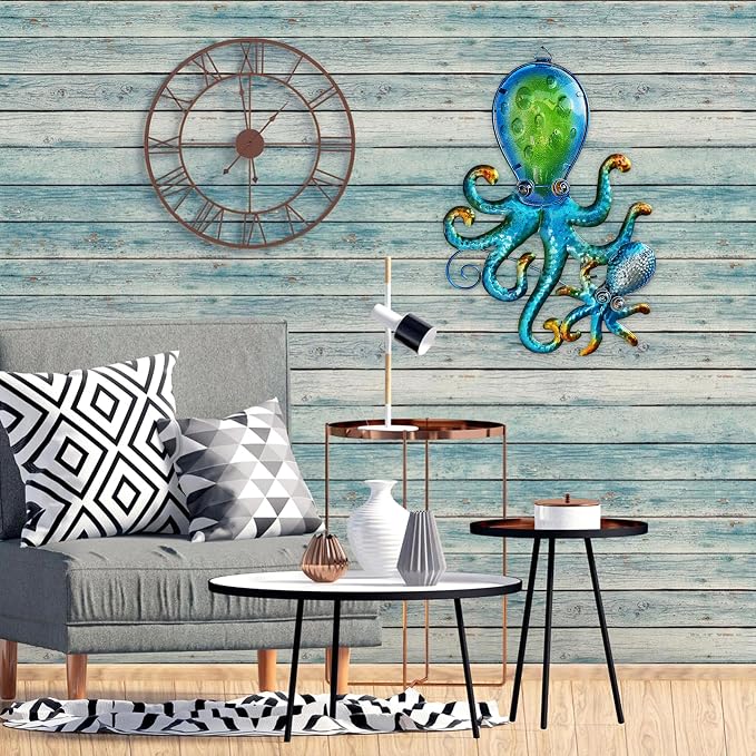 JOYBEE HOME&GARDEN Octopus Wall art Decor-Outdoor Indoor Coastal Hanging Art-Ocean Theme Decor for Patio Backyard Yard Fence pool Bathroom Living room-Costal Decorations(BLUE)