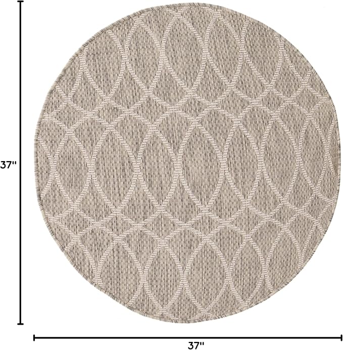 Unique Loom Outdoor Trellis Collection Area Rug - Gitter (3' 1" Round, Light Gray/ Ivory)