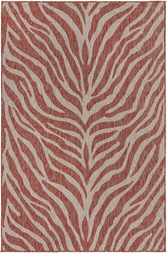 Unique Loom Outdoor Safari Collection Area Rug - Tsavo (5' 3" x 8' Rectangle, Rust Red/ Ivory)