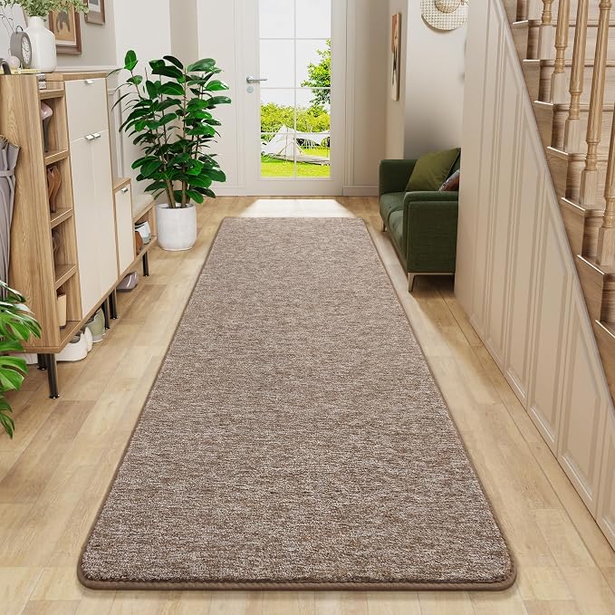 Chicrug Memory Foam 2x8 Runner Rugs for Hallway Entryway Bedroom | Low-Pile Long Carpet Runner Rug for Kitchen, Kids Rug for Bedside Dorm Room Decor, Brown and White