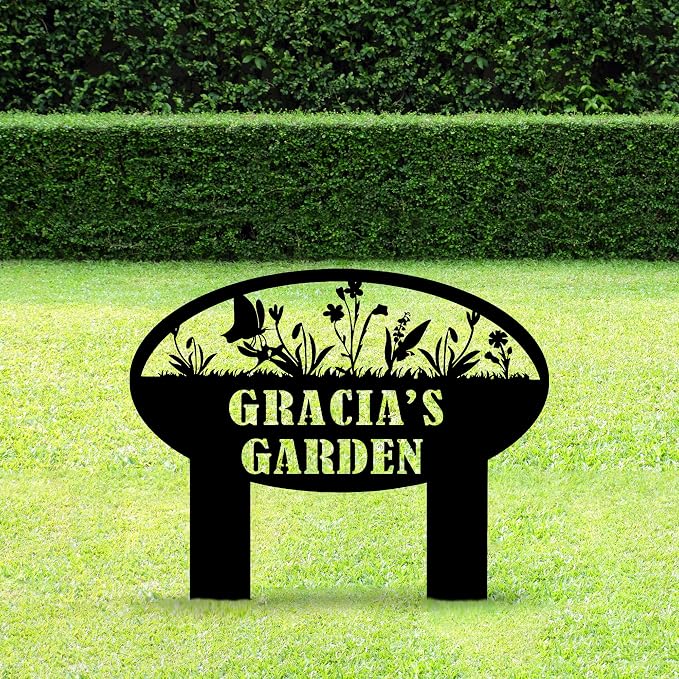 Personalized Metal Garden Sign, Custom Flower Sign with Stakes, Garden Decor for Outside, Garden Family Name Sign, Outdoor Steel Yard Sign, Large Patio Garden Sign Art, Housewarming Gift