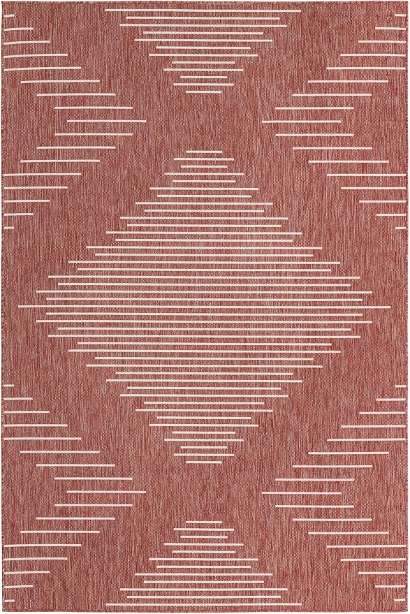 Unique Loom Outdoor Modern Collection Area Rug - Tambor (6' 1" x 9' Rectangle, Rust Red/ Ivory)