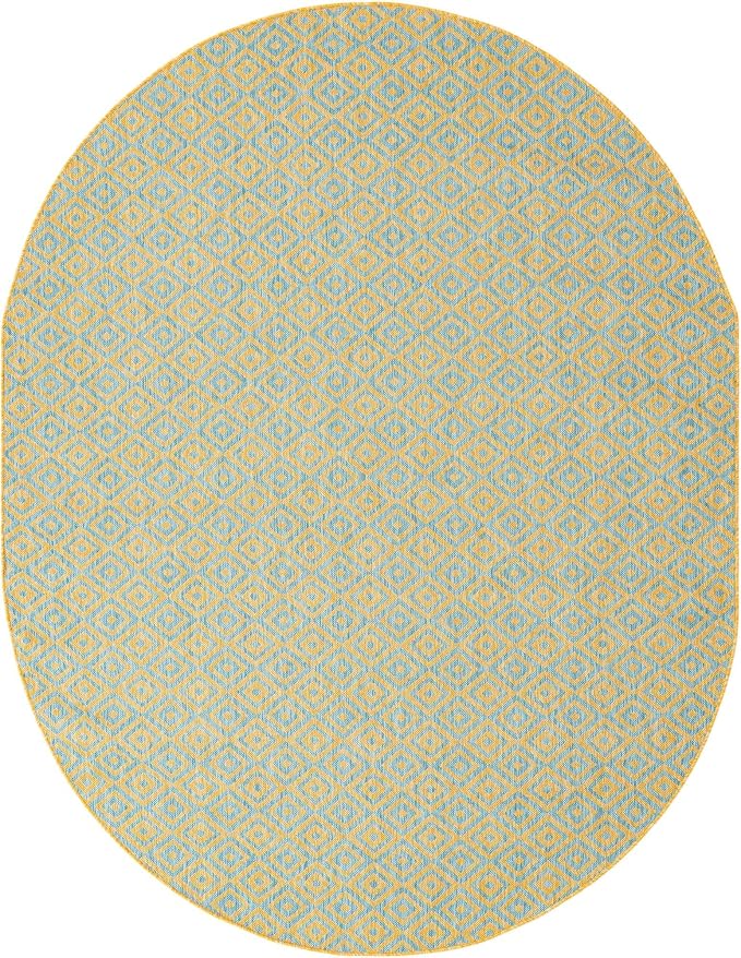 Unique Loom Jill Zarin Jill Zarin Outdoor Collection Area Rug - Costa Rica (7' 10" x 10' Oval, Yellow and Aqua/Light Blue)