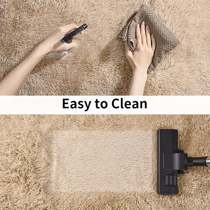 8x10 Large Area Rugs for Living Room, Fluffy Washable Beige | Upgrade Non-slip, 8 x 10 Neutral Big Shag Rug for Bedroom Kids, Modern Shaggy Furry Carpet for Dorm, Flame Resistant