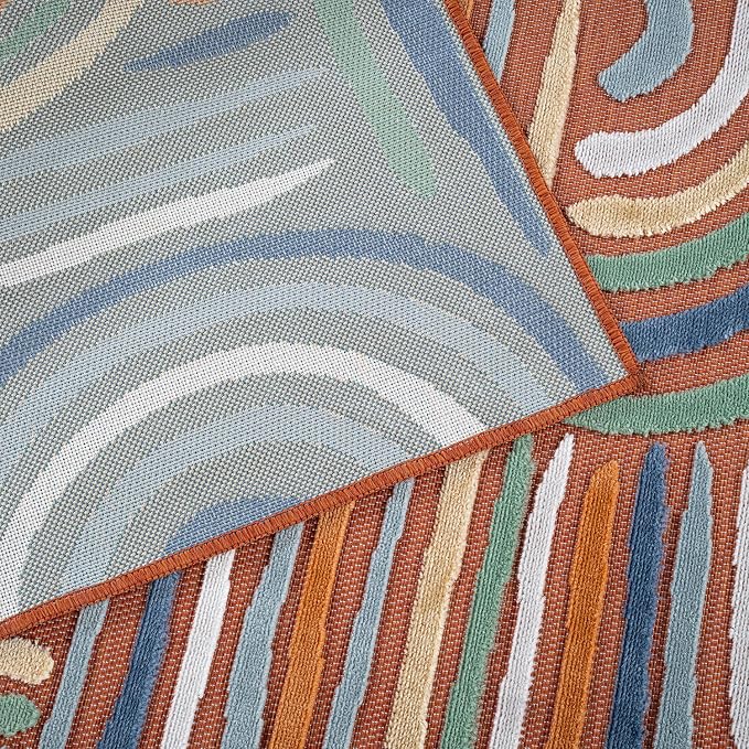 CAMILSON Indoor Outdoor Rug, Orange 10x14 Geometric Arch Striped Large Area Rugs for Patio and Home Areas, Easy-Cleaning Non-Shedding Living Room, Garden and Deck Washable Outside Carpet (10 x 14)