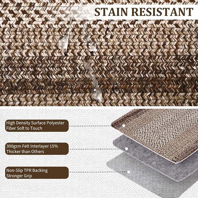 RUGSREAL Modern 3x5 Area Rug Washable Rug for Bedroom Living Room Non Slip | Braided Printed Throw Carpet Stain Resistant Small Dining Room Rustic Accent Small Carpet for Entryway Home Decor