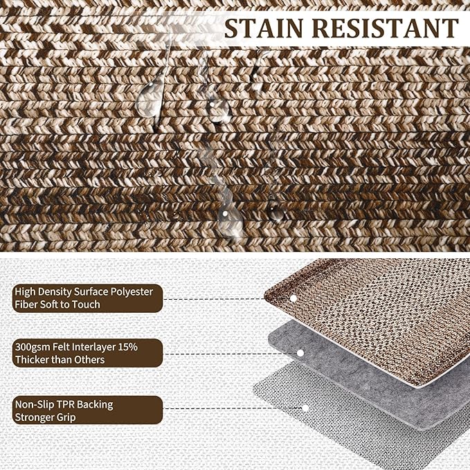 RUGSREAL Braided Print Runner Rug 2x8 Machine Washable Hallway Runner Rugs | Entryway Long Throw Carpet Non Slip Kitchen Mat Living Room Rustic Carpet for Bedroom Dining Room, Brown