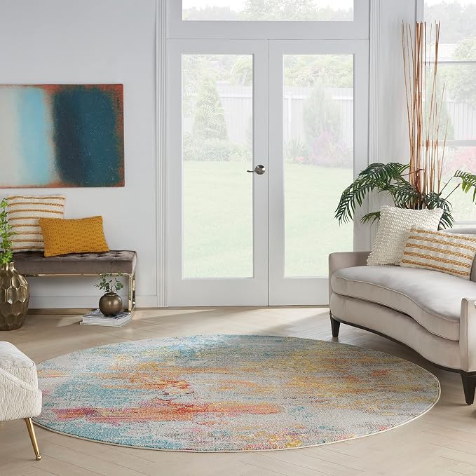 Nourison Home Celestial Sealife 10' x Round Area Rug - Easy Clean, Non Shedding, Bed Room, Living Room, Dining Room, Kitchen (10' x Round)