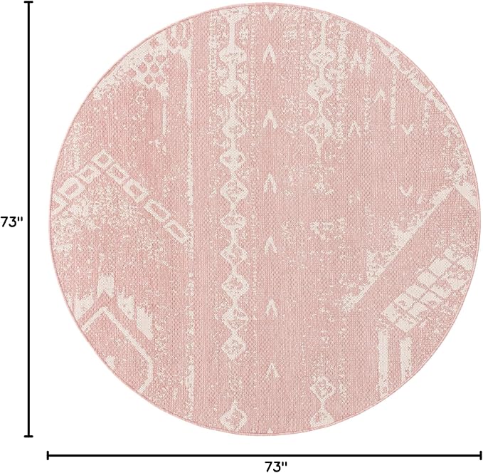 Unique Loom Outdoor Bohemian Collection Area Rug - Anthro (6' 1" Round, Pink/ Ivory)