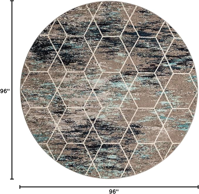 Unique Loom Trellis Frieze Collection Area Rug - Geometric (8' Round, Blue Multi/ Ivory)
