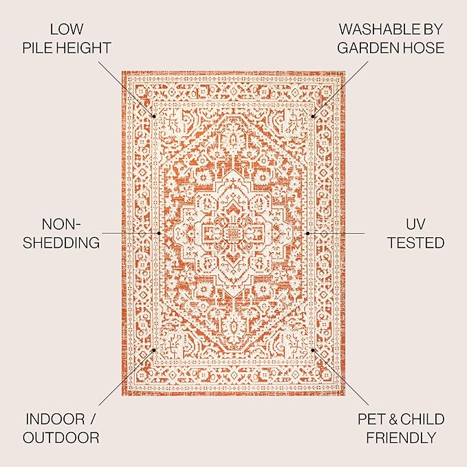 JONATHAN Y Medallion Weave Indoor Outdoor Round Area Rug 5 Ft Orange/Cream, Sinjuri Textured for Backyard, Patio, Porch, Easy-Cleaning, High Traffic, Pet-Friendly, Non-Shedding (SMB101F-5R)