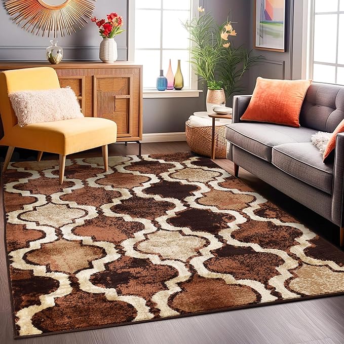 Superior Modern Indoor Area Rug, Non Slip Rug, 6'x9', Coffee | Geometric Design Floor Décor, Easy Care High Traffic Areas Living Dining Room, Bedroom, Office, Entryway, Viking Collection