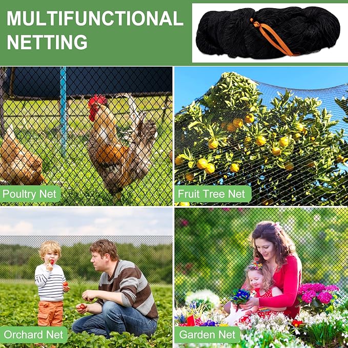 Bird Netting - 50’ x 100’ Garden Net with 1” Square Mesh Protect Fruit Trees from Poultry and Deer, Heavy Duty Garden Netting as Fruit Net, Aviary Netting for Farm, Orchard