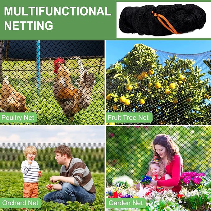 Heavy Duty Nylon Garden Mesh Netting - 25' x 25' Poultry Netting with 2.4' Square Mesh for Chicken Coop, Garden Protection, Fruit Tree Against Aviary, Deer, Squirrel