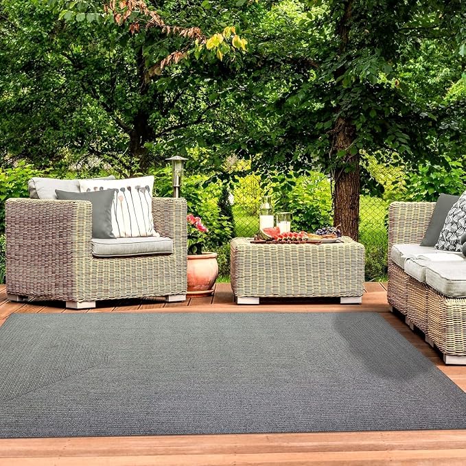 Superior Indoor Outdoor Area Rug, Handwoven Reversible Braided Home Decor for Living Room, Kitchen, Dining Room Floors, Patio, Front Porch, Deck, Modern, Boho, Farmhouse Style, 8' x 10', Fog Green